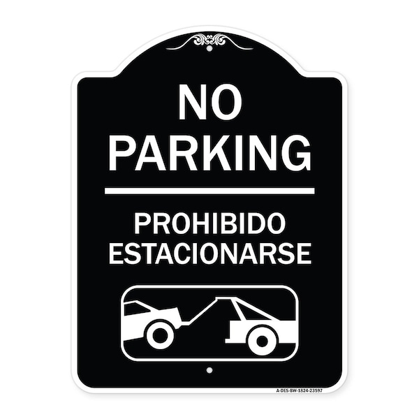 No Parking Prohibido Estacionarse W/ Car Tow Graphic Heavy-Gauge Alum Sign, 24" x 18", BW-1824-23597